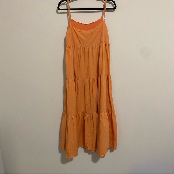 Charlie Holiday Orange Tiered Linen Maxi Dress size Small - Picture 7 of 11